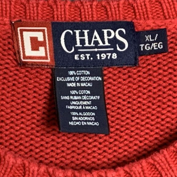 Chaps RL Crewneck Pullover Sweater Red Men Size XL 100% Cotton Crest Logo - Picture 6 of 12